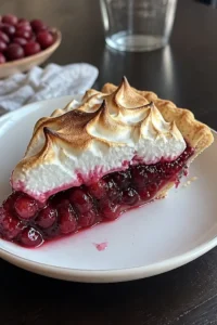 Klassisches Cranberry Meringue Pie, frisch serviert auf einem Teller