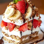 Kleiner Erdbeerkäsekuchen-Mousse auf einem Teller serviert