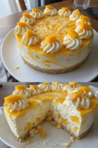 Kremiger Mango Moussekuchen aus Süßem Rezept 4 Cremiger Mango Moussekuchen aus süßem Rezept auf einem eleganten Teller