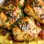 Krisp Kräuter Chicken mit cremigem Maisgrieß auf einem Teller serviert