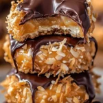 Krokantige Samoa Cookies mit Kokos und Karamell auf einem Teller