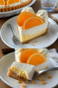 Kühler Orangencreme Käsekuchen mit Sahne Rezept 9 Erfrischender Orangencreme Käsekuchen mit Sahne auf einem Teller
