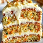 Saftiger Karottenkuchen mit Frischkäse auf einem Teller dekoriert