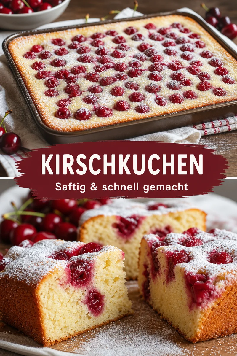Schneller Kirschkuchen: Leckeres Rezept in nur 35 Minuten - Lust auf einen köstlichen Kirschkuchen, der Erinnerungen weckt? Dieses schnell zubereitete Rezept bringt den himmlischen Duft von frisch gebackenem Gebäck direkt in deine Küche! Mit einfachen Zutaten und ohne viel Aufwand hast du in nur wenigen Minuten dein Kirschkuchen-Glück. Probiere es aus und genieße die süßen Momente! Hol dir jetzt das Rezept! #Kirschkuchen #SchnelleRezepte #Backen