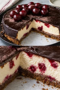 Schwarzwälder Käsekuchen 9 Schwarzwälder Käsekuchen mit Schokoladendecke und Kirschkompott