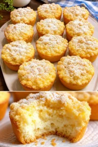 Leckere Streuselmuffins mit Quark auf einem Teller.