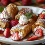 Süße Frühstückssandwiches mit Sahne und frischen Erdbeeren