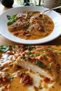 Toskanisches Sahne Hähnchen in einer cremigen Sauce serviert