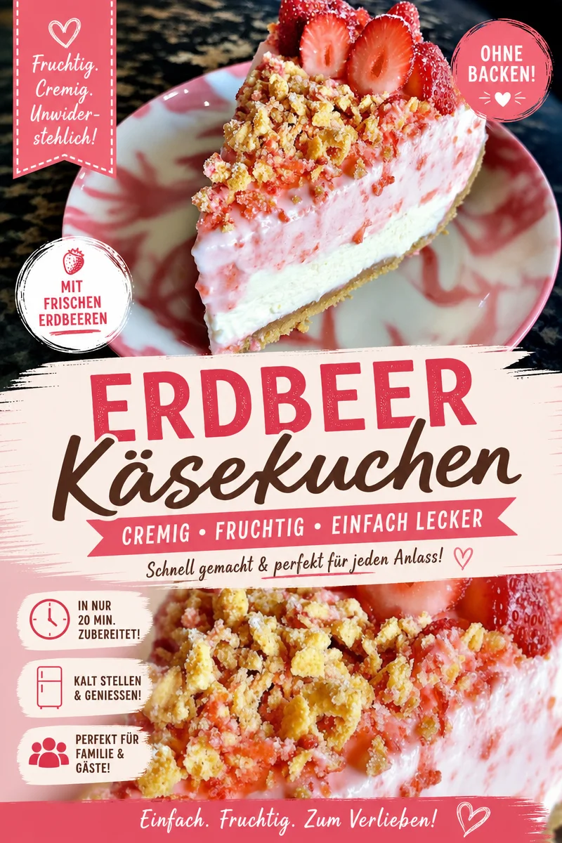 Unwiderstehlicher Erdbeer Käsekuchen – Perfekt für jedes Dessert! Unwiderstehlicher Erdbeer Käsekuchen – Perfekt für jedes Dessert! - Entdecke den perfekten Erdbeer Käsekuchen mit cremiger Füllung und knusprigem Boden! Ideal für Naschkatzen und Backliebhaber. Lass dich von diesem fruchtigen Traum verführen und überrasche Familie und Freunde mit diesem köstlichen Dessert. Bereite ihn für besondere Anlässe oder einfach so zwischendurch vor. Jetzt ausprobieren und den Genuss erleben! #Käsekuchen #Erdbeeren #Dessertideen