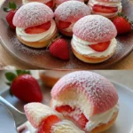 Weiche Erdbeerkugeln mit frischen Erdbeeren auf dem Teller