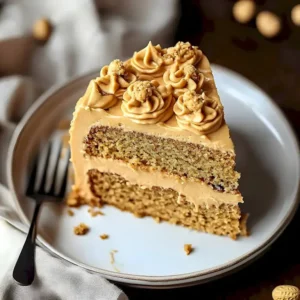 Weicher Peanutbutterkuchen mit Peanutbuttercreme 2 Weicher Peanutbutterkuchen mit cremiger Peanutbuttercreme auf einem Teller