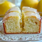 Weicher Zitronenbundkuchen mit Zitronenglasur auf einem Tisch präsentiert