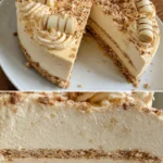 Leckere White Bueno Torte auf einem Teller mit Schokoladendekoration