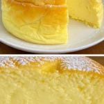 Fluffiger Wolkenkuchen mit Joghurt auf einem Teller serviert.