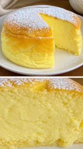 Wolkenkuchen mit Joghurt Rezept 7 Fluffiger Wolkenkuchen mit Joghurt auf einem Teller serviert.