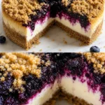 Blaubeer-Crumble Käsekuchen mit frischen Beeren und knusprigem Topping