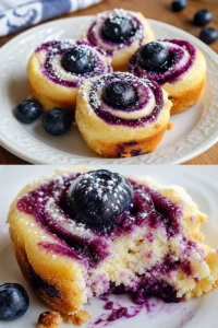 Blaubeer-Käsekuchen-Röllchen auf einem Teller angerichtet