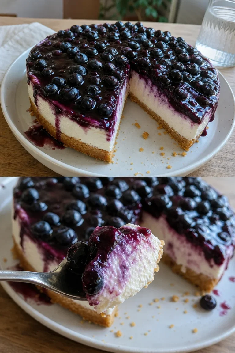 Blaubeer-Quarkkuchen 6 Leckerer Blaubeer-Quarkkuchen frisch aus dem Ofen mit Blaubeeren und Quark.