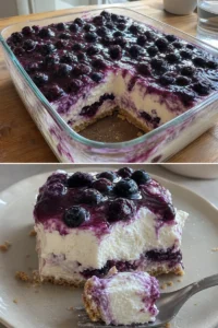 Blaubeer-Vanille-Käsekuchen-Eisbox-Kuchen Rezept 1 Blaubeer-Vanille-Käsekuchen Eisbox in einer Schüssel serviert