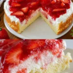 Erdbeer-Schmandkuchen auf einem Teller mit frischen Erdbeeren