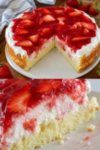 Cremiger Erdbeer-Schmandkuchen Rezept 10 Erdbeer-Schmandkuchen auf einem Teller mit frischen Erdbeeren