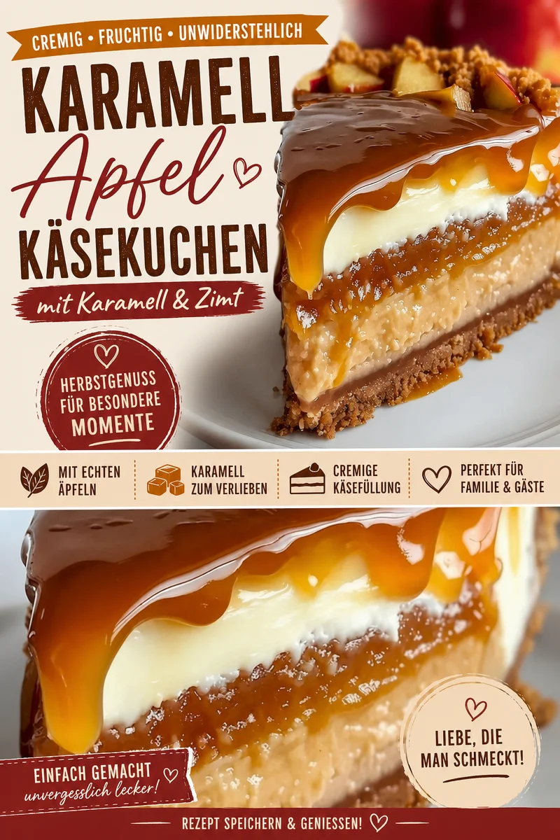 Der unwiderstehliche Apfel Karamell Käsekuchen: Ein Stück vom Glück Der unwiderstehliche Apfel Karamell Käsekuchen: Ein Stück vom Glück - Lust auf etwas Süßes? Der Apfel Karamell Käsekuchen ist genau das Richtige! Mit cremiger Käsekuchenfüllung, süßen Äpfeln und einer köstlichen Karamellsauce wird dieser Kuchen zu einem unvergesslichen Erlebnis. Perfekt für besondere Anlässe oder einfach nur zum Genießen! Probiere das Rezept aus und verwöhne dich und deine Lieben. #Käsekuchen #Dessertliebe #Backen