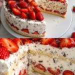 Erdbeer-Stracciatella-Torte mit frischen Erdbeeren und Schokolade