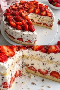 Erdbeer-Stracciatella-Torte mit frischen Erdbeeren und Schokolade
