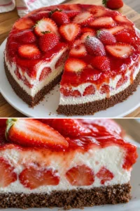 Leckerer Erdbeerkuchen mit Mascarpone auf einem Teller serviert