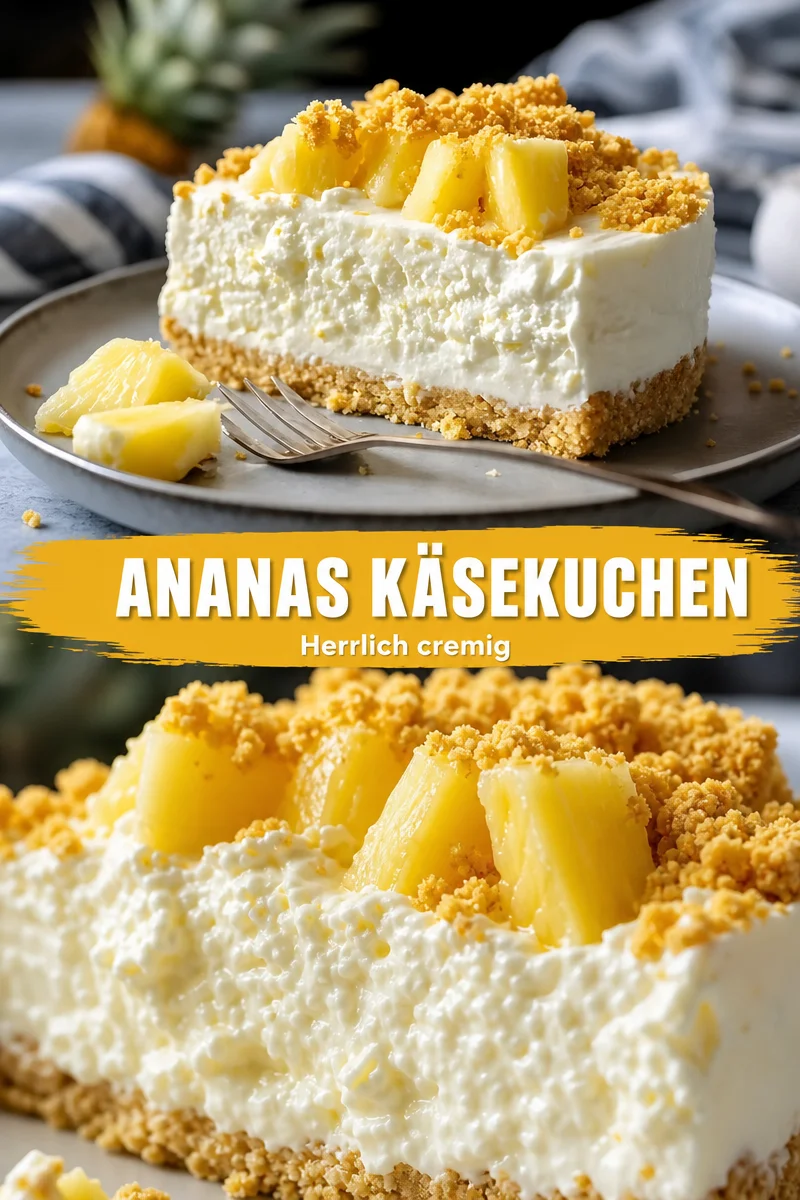 Erfrischender Ananas Käsekuchen – Backen war gestern! - Hast du Lust auf einen köstlichen Käsekuchen ohne Backen, ideal für warme Tage? Unser Ananas Käsekuchen ist super einfach zubereitet und benötigt keinen Ofen. Perfekt für die Kühltruhe! Probiere dieses Rezept aus und begeistere deine Familie und Freunde mit einem saftigen Dessert, das jeder lieben wird! Klicke hier für das Rezept und genieße jeden Bissen! #AnanasKäsekuchen #Dessert #ohneBacken