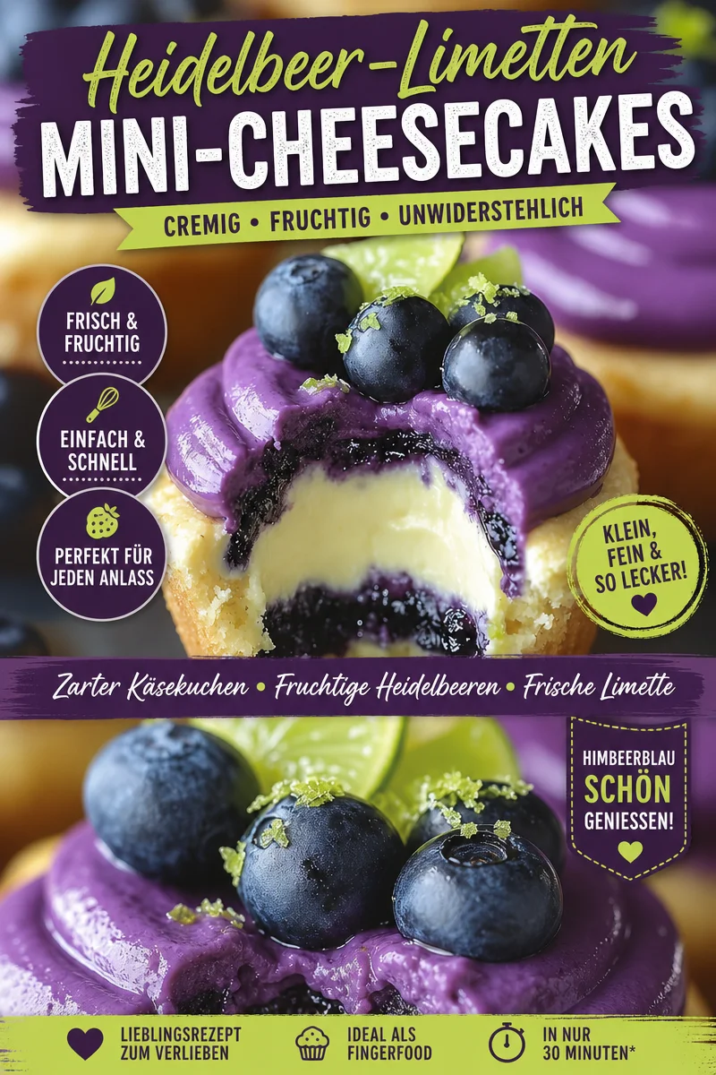 Erlebe den himmlischen Genuss von Blaubeer-Limetten-Cheesecake-Cupcakes Erlebe den himmlischen Genuss von Blaubeer-Limetten-Cheesecake-Cupcakes - Entdecke die perfekte Kombination aus süß und spritzig mit diesen Blaubeer-Limetten-Cheesecake-Cupcakes. Diese kleinen Küchlein vereinen die cremige Köstlichkeit von Käsekuchen mit frischen Limetten und saftigen Blaubeeren. Perfekt für jede Gelegenheit, diese Cupcakes sind ein Genuss, den du nicht verpassen solltest! Probiere jetzt das Rezept aus und überrasche deine Gäste! #CupcakeRezept #Dessert #LeckereRezepte