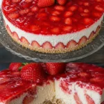 Frische Erdbeertorte mit Mascarponecreme auf einem Teller dekoriert