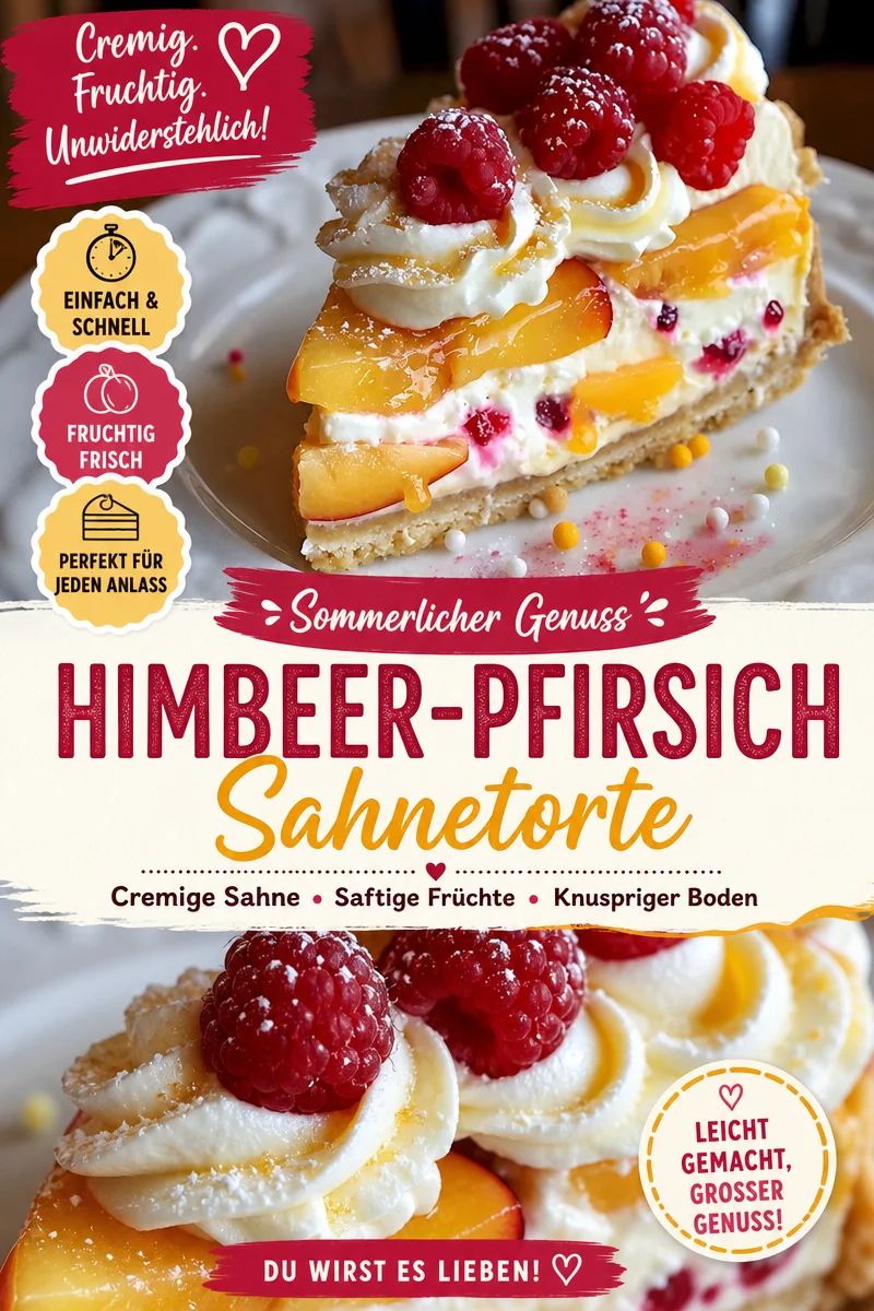 Genieße den Sommer mit meinem Pfirsich-Himbeer-Käsekuchen Genieße den Sommer mit meinem Pfirsich-Himbeer-Käsekuchen - Lust auf ein Stück Sommer? Mein Pfirsich-Himbeer-Käsekuchen ist der perfekte Genuss! Mit cremigem Frischkäse, süßen Pfirsichen und frischen Himbeeren ist er nicht nur ein Blickfang, sondern schmeckt auch sensationell gut. Probier dieses leckere Rezept aus und bringe den Sommer auf deine Kaffeetafel! Achtung, süchtig machend! ???? #Käsekuchen #PfirsichHimbeere #Süßspeisen