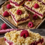 Himbeer-Käsekuchen mit Streusel auf einem Tisch serviert