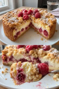 Himbeer Käsekuchen mit Streuseln auf einem Teller serviert