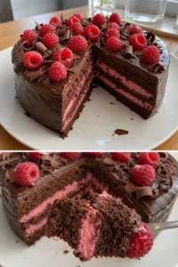 Himbeer Schoko Brownie Torte auf einem Teller serviert