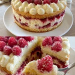 Himbeer-Vanille-Torte mit frischen Himbeeren und Vanillecreme