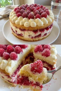 Himbeer-Vanille-Torte, wie ich sie an jedem Sommertag backen würde 2 Himbeer-Vanille-Torte mit frischen Himbeeren und Vanillecreme