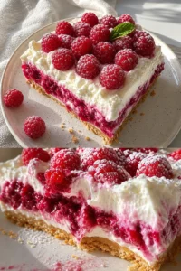 Himbeerkäsekuchen Rezept 9 Himbeerkäsekuchen auf einem Teller mit frischen Himbeeren dekoriert