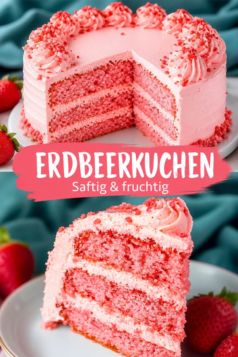 Himmlischer Erdbeerkuchen – Ein Rezept zum Verlieben - Entdecke mit uns das Rezept für einen köstlichen Erdbeerkuchen, der mit einer zarten Erdbeer-Buttercreme verziert wird. Perfekt für jede Gelegenheit, bringt dieser Kuchen den Geschmack des Sommers direkt auf deinen Tisch. Lass dich von den intensiven Erdbeernoten verzaubern und teile deine Kreation mit Freunden! Probiere es jetzt aus und genieße den süßen Genuss. #Erdbeerkuchen #Backen #Süßspeisen