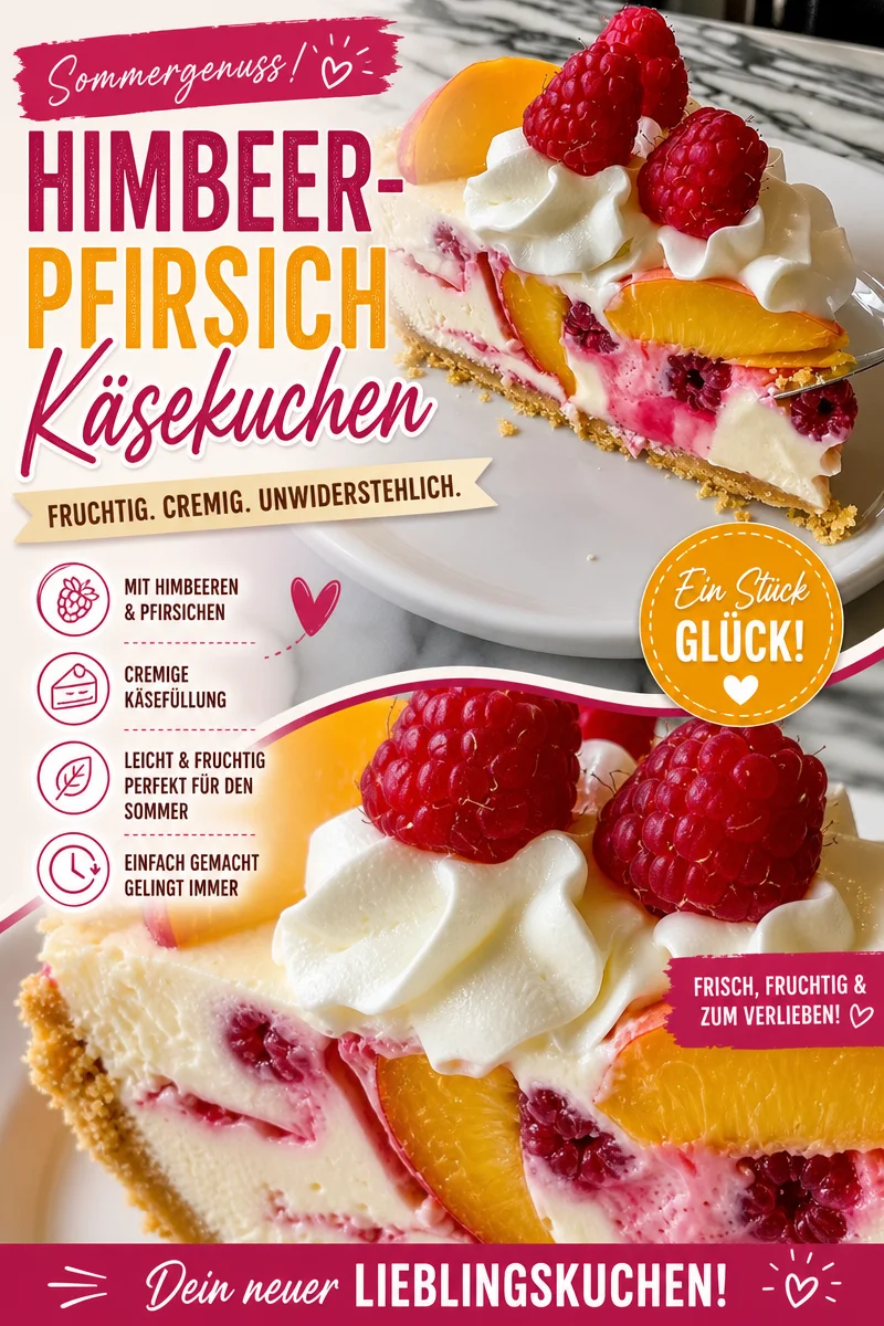 Himmlischer Pfirsich-Himbeer-Käsekuchen für den perfekten Sommertag Himmlischer Pfirsich-Himbeer-Käsekuchen für den perfekten Sommertag - Lass dich von diesem cremigen Pfirsich-Himbeer-Käsekuchen verwöhnen! Ein fruchtiger Genuss, der jeden Sommernacht-Traum wahr werden lässt. Einfach zuzubereiten und perfekt für festliche Anlässe oder das Sonntagsdessert. Probiere es aus und überrasche deine Freunde und Familie! #Käsekuchen #Süßspeisen #Backen