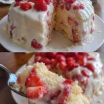 Leckere Strawberry Custard Cake mit Erdbeeren und cremigem Pudding