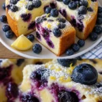 Joghurtkuchen mit Blaubeeren und Zitrone auf einem Teller