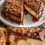 Karamell-Toffee-Crunch-Cheesecake mit einer knusprigen Karamell-Schicht