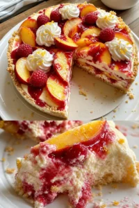 Käsekuchen ohne Backen Pfirsich-Himbeer Rezept 4 Käsekuchen ohne Backen mit Pfirsichen und Himbeeren