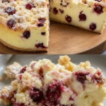 Käsekuchen mit Kirschen auf einem Teller serviert