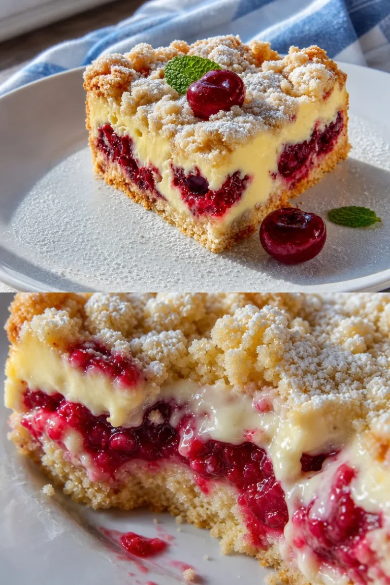 Kirsch Extractkuchen mit Streuseln und Vanillepudding genießen 3 Kirsch Extractkuchen mit Streuseln und Vanillepudding serviert auf einem Teller