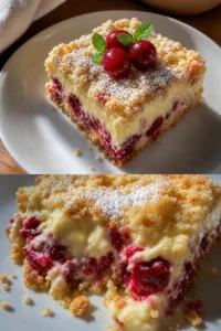 Kirsch-Extractkuchen Rezept mit Streusel und Vanillepudding 1 Kirsch-Extractkuchen mit Streuseln und Vanillepudding auf einem Teller