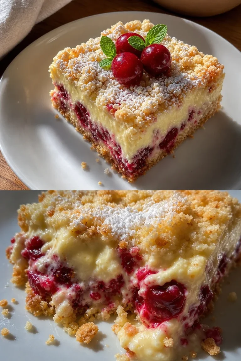 Kirsch-Extractkuchen Rezept mit Streusel und Vanillepudding 7 Kirsch-Extractkuchen mit Streuseln und Vanillepudding auf einem Teller