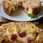 Saftiger Kirsch-Käsekuchen mit Streuseln auf einem Teller